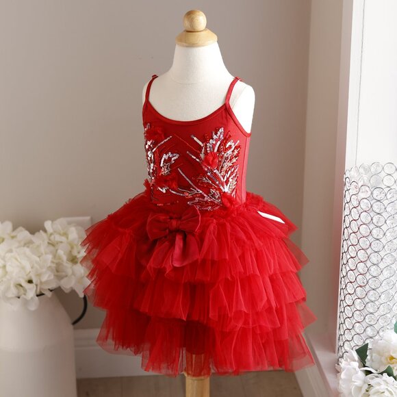 Tutu Du Monde Red Tutu Tulle Dress Silver Sequins Special Occasion Portrait - Picture 5 of 6